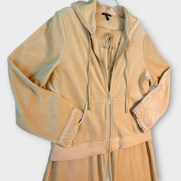 Daisy Fuentes Velvet Plush Hoodie Lounge Sweatpants Set Wide Leg Womens 1X Beige - Picture 5 of 12
